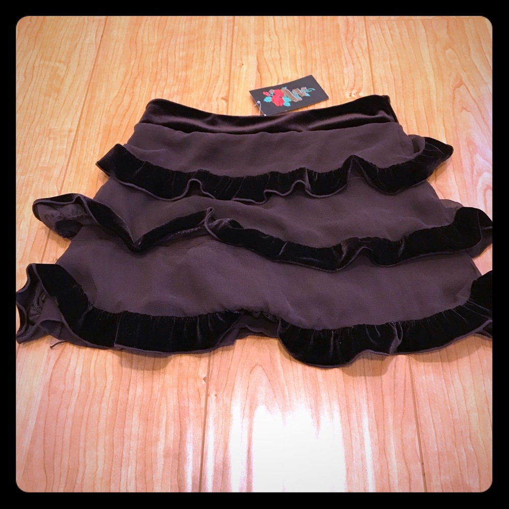 Flowers  by Zoe Girls skirt in brown velvet